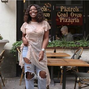 Distressed mom high waist denim